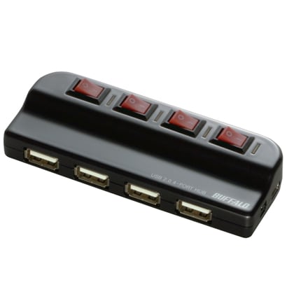 USB2.0ハブ 4ポート AC/個別スイッチ付 セルフ＆バスパワー両対応 ブラック BSH4A02BK