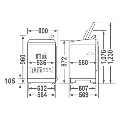 ヨドバシ.com - サイズ・寸法 - 東芝 TOSHIBA DDインバーター銀河 簡易乾燥機能付き洗濯機（8.0kg） ブライトブルー AW-80DG -WL