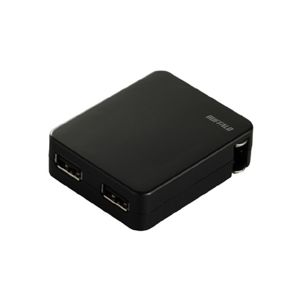 平型USB充電器 2ポートタイプ ブラック BSIPA04BK