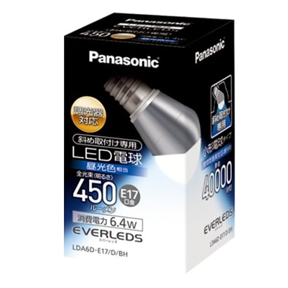 LED電球 E17口金 昼光色 450lm 密閉器具対応 斜め取り付け専用 調光器具対応 EVERLEDS LDA6DE17DBH