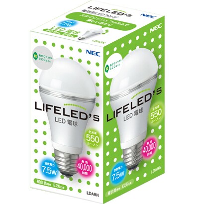 LED電球 E26口金 昼白色相当 550lm LIFELED’S LDA8N
