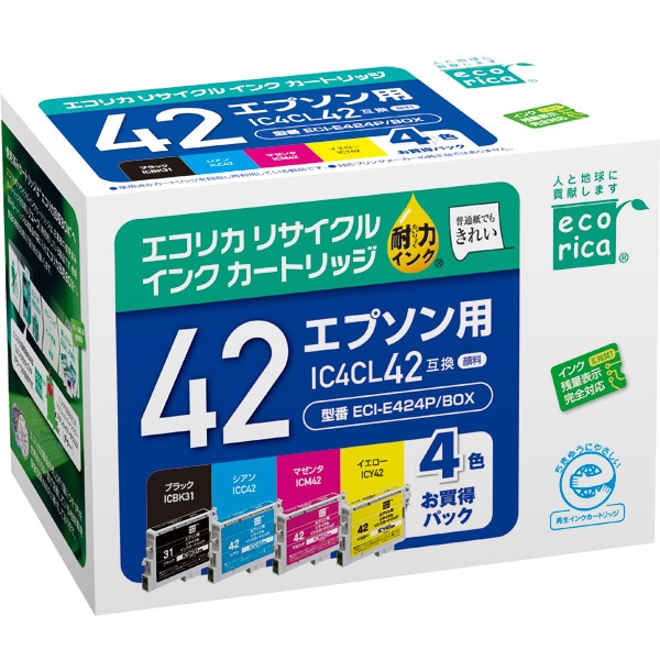 互換リサイクルインクカートリッジ エプソン IC4CL42 4色パック（顔料） ECI-E424P/BOX