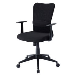 メッシュチェア ローバック ロッキング機能付き ひじ掛け ランバーサポート 耐荷重80kg ブラック SNC-NET14ABK