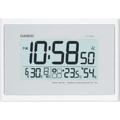 ホワイト 温・湿度計付き 電波壁掛け時計 IDL-100J-7JF
