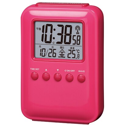 LEDバックライト電波クロック ピンク ML-212-ZPK