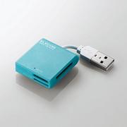 ケーブル固定メモリカードリーダ SD+MS対応 ブルー MR-K009BU