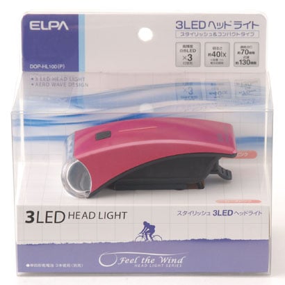 自転車用ライト 3LEDヘッドライト ローズピンク DOP-HL100(P)
