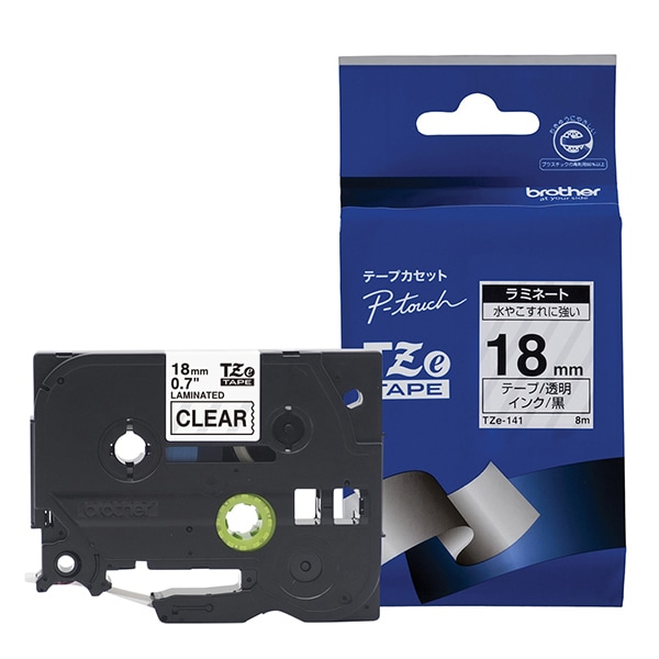 ラベルライターピータッチ用 ラミネートテープ 透明テープ 黒文字 幅18mm 長さ8m TZe-141