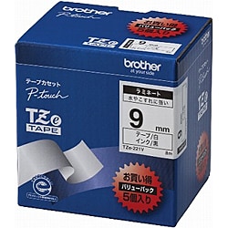 ラベルライターピータッチ用 ラミネートテープ 5本パック 白テープ 黒文字 幅9mm 長さ8m TZe-221V