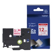 ラベルライターピータッチ用 ラミネートテープ 白テープ 赤文字 幅12mm 長さ8m TZe-232