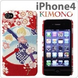 iPhone4用 着物ケース しだれ桜/紅 [iPhone 4S/4用ケース]