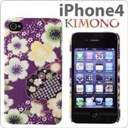 iPhone4用 着物ケース 賑い桜/紫 [iPhone 4S/4用ケース]