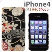 iPhone4用 着物ケース 観世水/水波・黒 [iPhone 4S/4用ケース]
