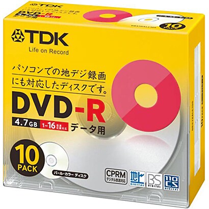 データ用 DVD-R 4.7GB CPRM対応 16倍速対応 パールカラーレーベル 5mmケース 10枚入り DR47DALC10S