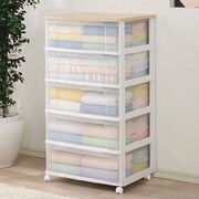 ウッドトップチェスト（キャスター付） ホワイト/ナチュラル 5段 W655P