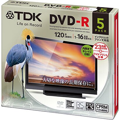 録画用DVD-R 120分 1-16倍速 CPRM対応 インクジェットプリンタ対応 5枚 DR120DPWC5UE