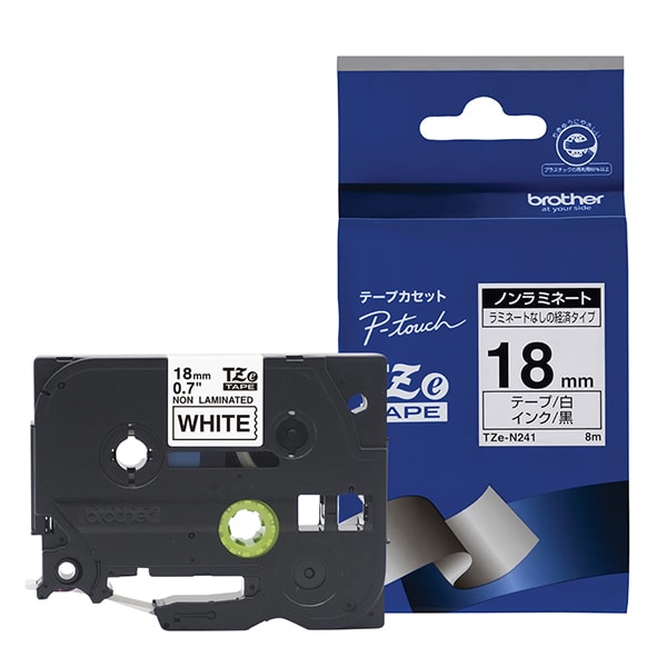 ラベルライターピータッチ用 ノンラミネートテープ 白テープ 黒文字 幅18mm 長さ8m TZe-N241