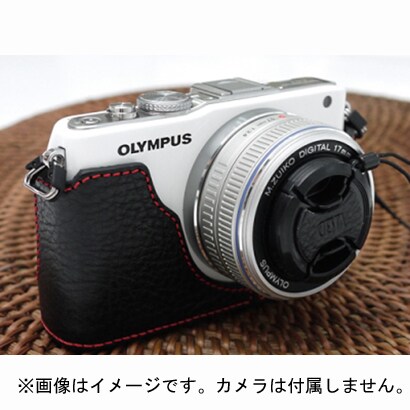 本革速写ケースwithレンズキャップ (for E-PL3) ブラック/レッド CSJ-EPL3-11