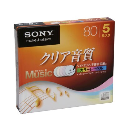 音楽用CD-R 80分 インクジェットプリンタ対応 パステルカラーレーベル 5枚 5CRM80HPXS