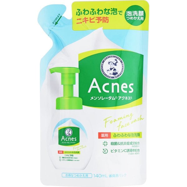 メンソレータムアクネス 薬用ふわふわな泡洗顔 つめかえ用 140mL [泡洗顔料 殺菌 抗炎症 ニキビ予防 ビタミンC配合 泡タイプ 微香性]