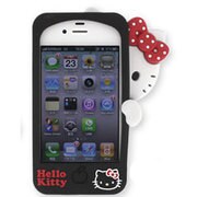 iPhone 4/iPhone 4S専用 シリコンケース [かくれんぼキティー ブラック]