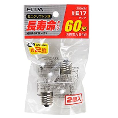白熱電球 ミニクリプトン球 長寿命タイプ E17口金 100V 60W形（54W） 35mm径 クリア 2個入 GKP-542LH（C）