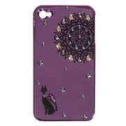 AH34 iPhone4/4S 蒔絵カバー 黒レース猫