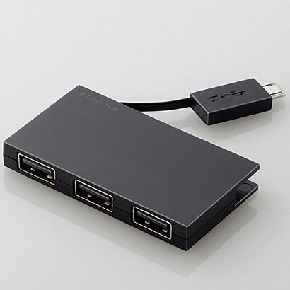 U2HS-MB03-4BBK [USBHUB2.0/スマホ・タブレット用/microUSBケーブル（収納）/バスパワー/4ポート/ブラック]