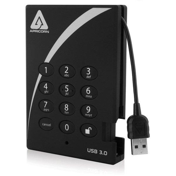 暗号化セキュリティ対応ポータブルHDD 500GB 128ビットAES-XTSハードウェア暗号化 Aegis Padlock USB3.0シリーズ Apricorn A25-3PL256-500