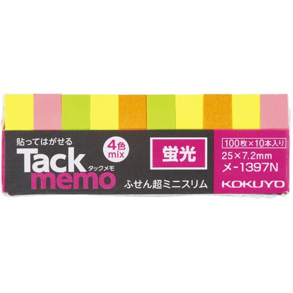 タックメモ蛍光色タイプ付箋超ミニスリム25X7.2mm10本パック メ-1397N