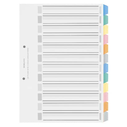 カラー仕切カードPP(ファイル用)A4縦2穴12山見出し5組 シキ-P100