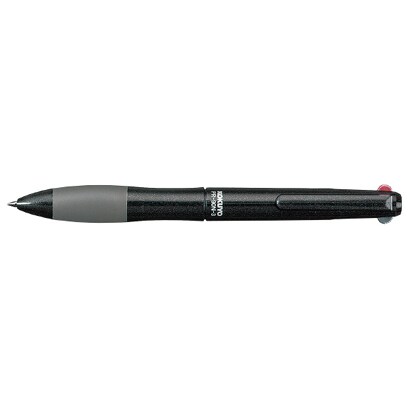 グリップ付き3色（黒・赤・青）ボールペン0.7mm メタリックブラック PR-90ND-3