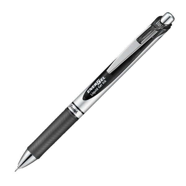 ゲルインキボールペン ENERGEL（エナージェル） 0.5mm ノック式 インク色：黒 本体色：シルバー ニードルチップ 速乾 BLN75Z-A
