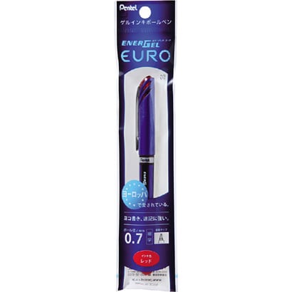 ゲルインキボールペン ENERGEL EURO（エナージェルユーロ） 0.7mm キャップ式 インク色：赤 本体色：ブルー 砲弾チップ 速乾 パック入り XBL27-B