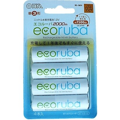 ECORUBAニッケル水素充電池単三形4本セット 2,000mA/約1,500回くり返し BT-JUTG31 4P