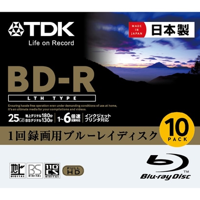 BD-R LTH 1-6X 片面1層 10枚入 BRV25LPWC10A-CM