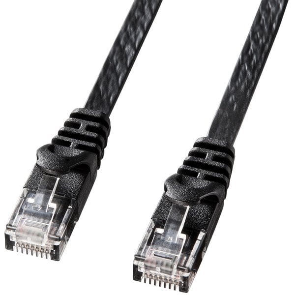 LANケーブル 2m CAT6 フラットタイプ ケーブル厚1.5mm ブラック 爪折れ防止 より線 UTP ストレート結線 RJ45 LA-FL6-02BK