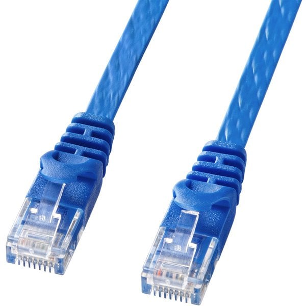 LANケーブル 2m CAT6 フラットタイプ ケーブル厚1.5mm ブルー 爪折れ防止 より線 UTP ストレート結線 RJ45 LA-FL6-02BL