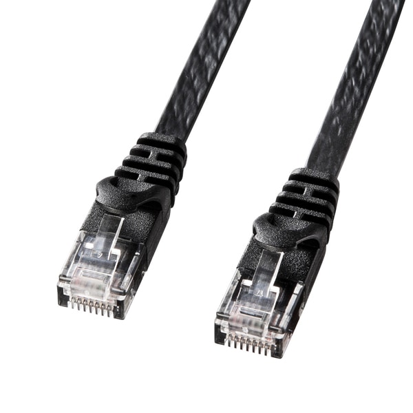 LANケーブル 10m CAT6 フラットタイプ ケーブル厚1.5mm ブラック 爪折れ防止 より線 UTP ストレート結線 RJ45 LA-FL6-10BK