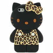 iPhone5シリコンケース [全身キティBKヒョウBR]