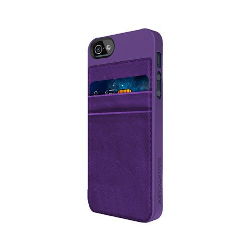 Hybrid Snap-On Case & Attachable Leather CC Holder (Purple) [iPhone 5用]