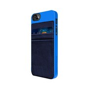 Hybrid Snap-On Case & Attachable Leather CC Holder (Blue) [iPhone 5用]