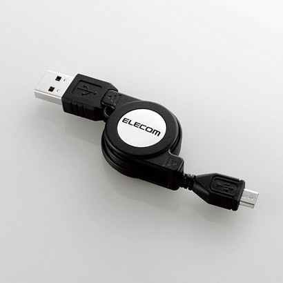 USBケーブル リバーシブルコネクタ A-MicroB 巻取式 0.7m U2C-DAMBRL07BK