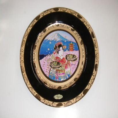 彫金皿 9インチ 藤娘富士山