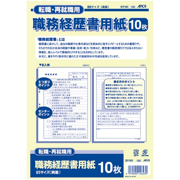 職務経歴書 B5（両面） SY101