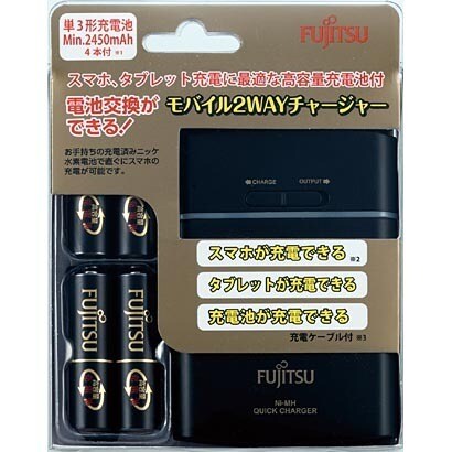 USBモバイルチャージャー スマホ・タブレット充電器 充電池の充電器 乾電池式の緊急スマホ充電器 ブラック FSC341FX-B(FX)
