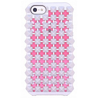 HYBRID SNAP CASE & ATTACHABLE STUDDED JACKET FOR IPHONE 5 (METALLIC SILVER & CORAL)