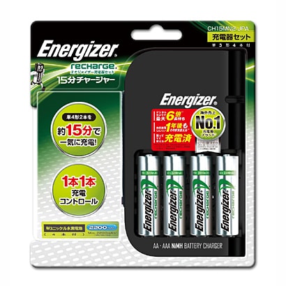 ニッケル水素急速充電器セット 単3・単4形電池兼用 単3形ニッケル水素電池4本付 15分充電対応 最大4本まで充電可能 CH15MN2-JPA