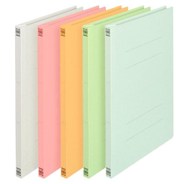 フラットファイルノンステッチ100％再生樹脂製とじ具 5冊パック(5色各1冊入り) ブルー・グリーン・イエロー・ピンク・グレー A4-S No.025NP