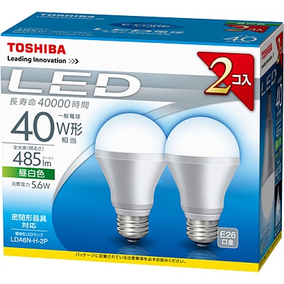 LDA6N-H-2P [LED電球 E26口金 昼白色 485lm 密閉器具対応 E-CORE（イー・コア） 2個入]